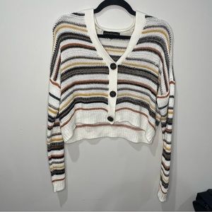 Almost Famous Hot Topic Cropped Cardigan Cream and Brown sz M